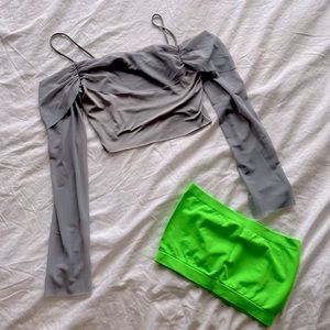 Gray off the shoulder crop top